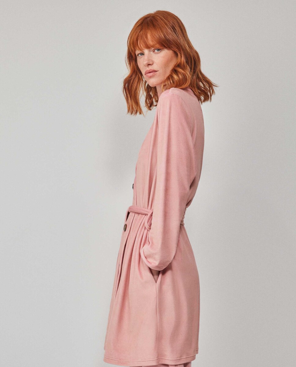 Robe em Tecido Polar com Botões e Cinto Rosa-3