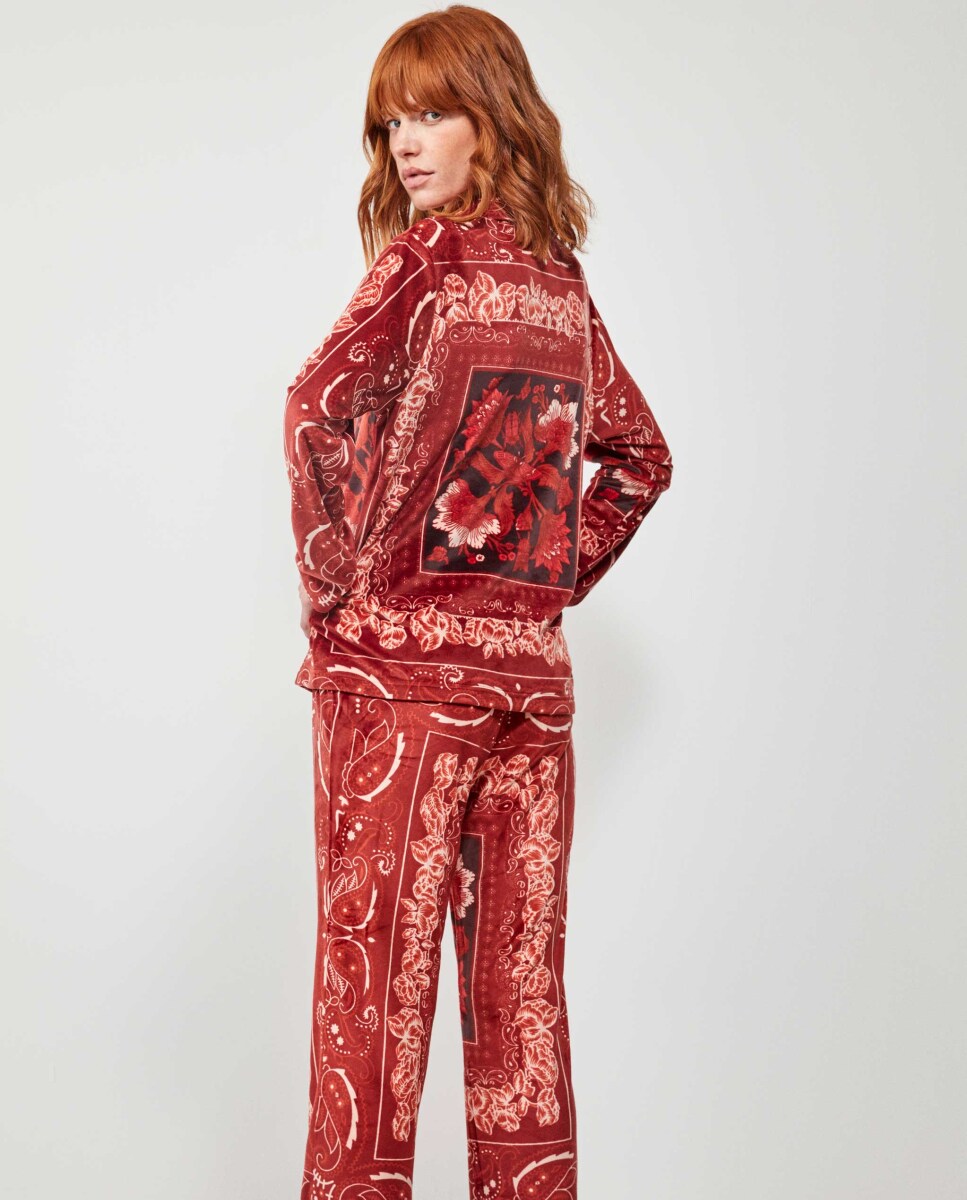 Pijama Comprido em Tecido Micropolar Elástico Vermelho-4