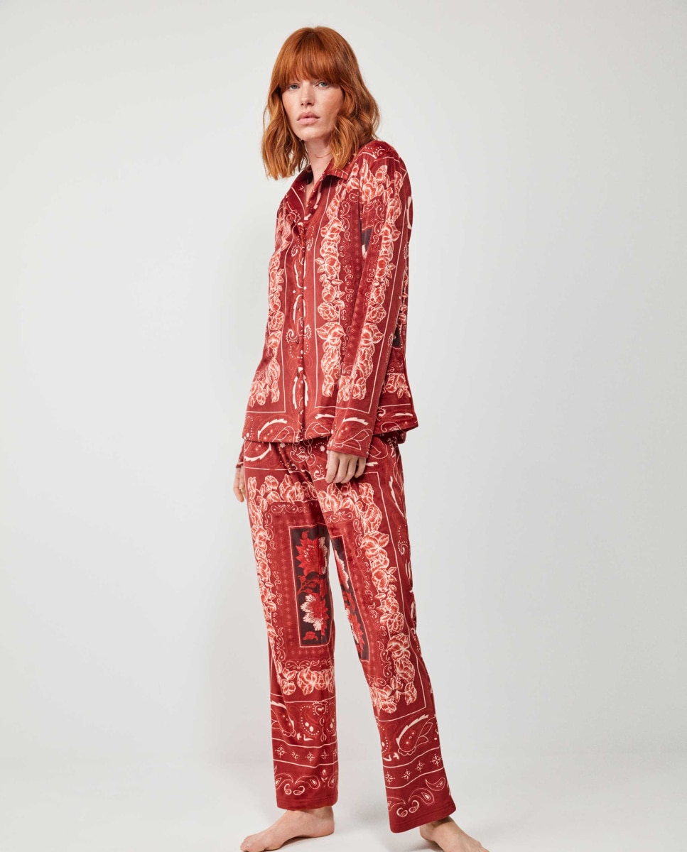 Pijama Comprido em Tecido Micropolar Elástico Vermelho-2