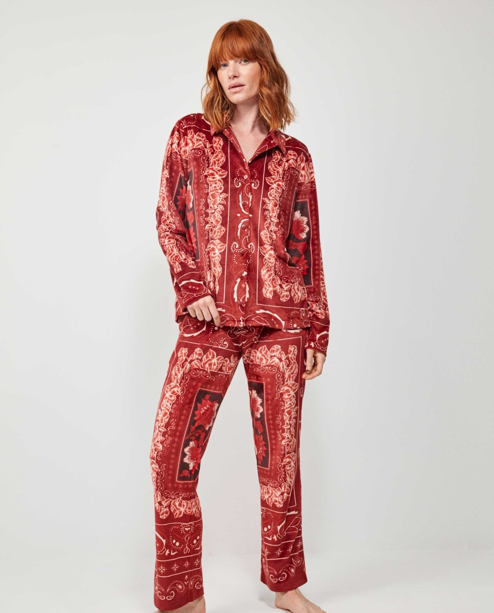 Pijama Comprido em Tecido Micropolar Elástico Vermelho-3