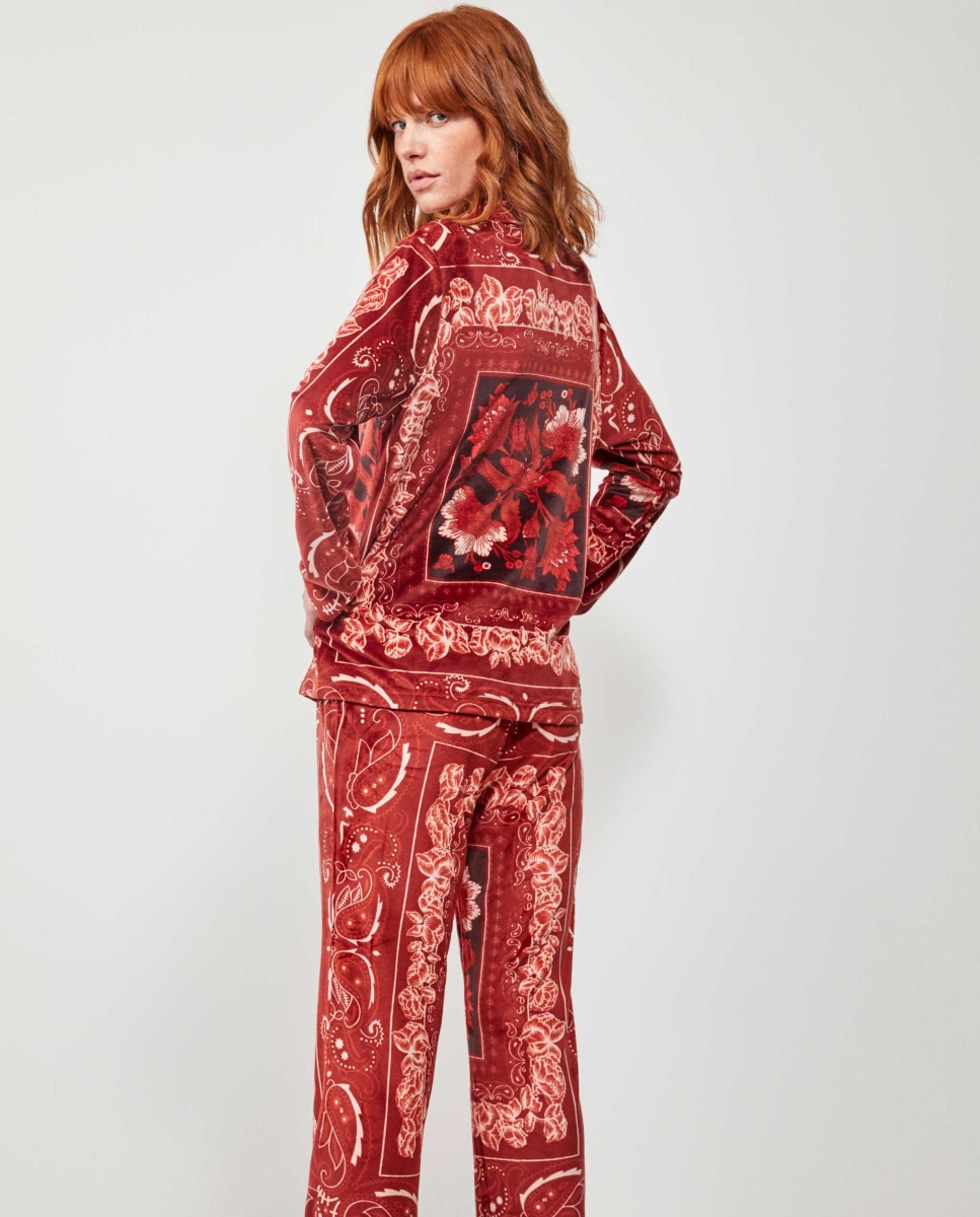 Pijama Comprido em Tecido Micropolar Elástico Vermelho-4