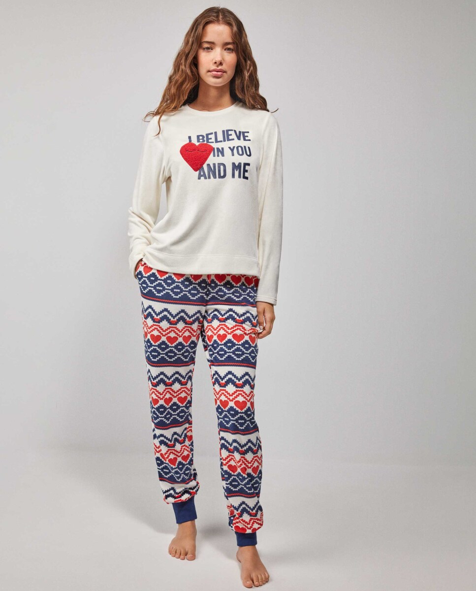Pijama Comprido em Tecido Polar Elástico Branco-1