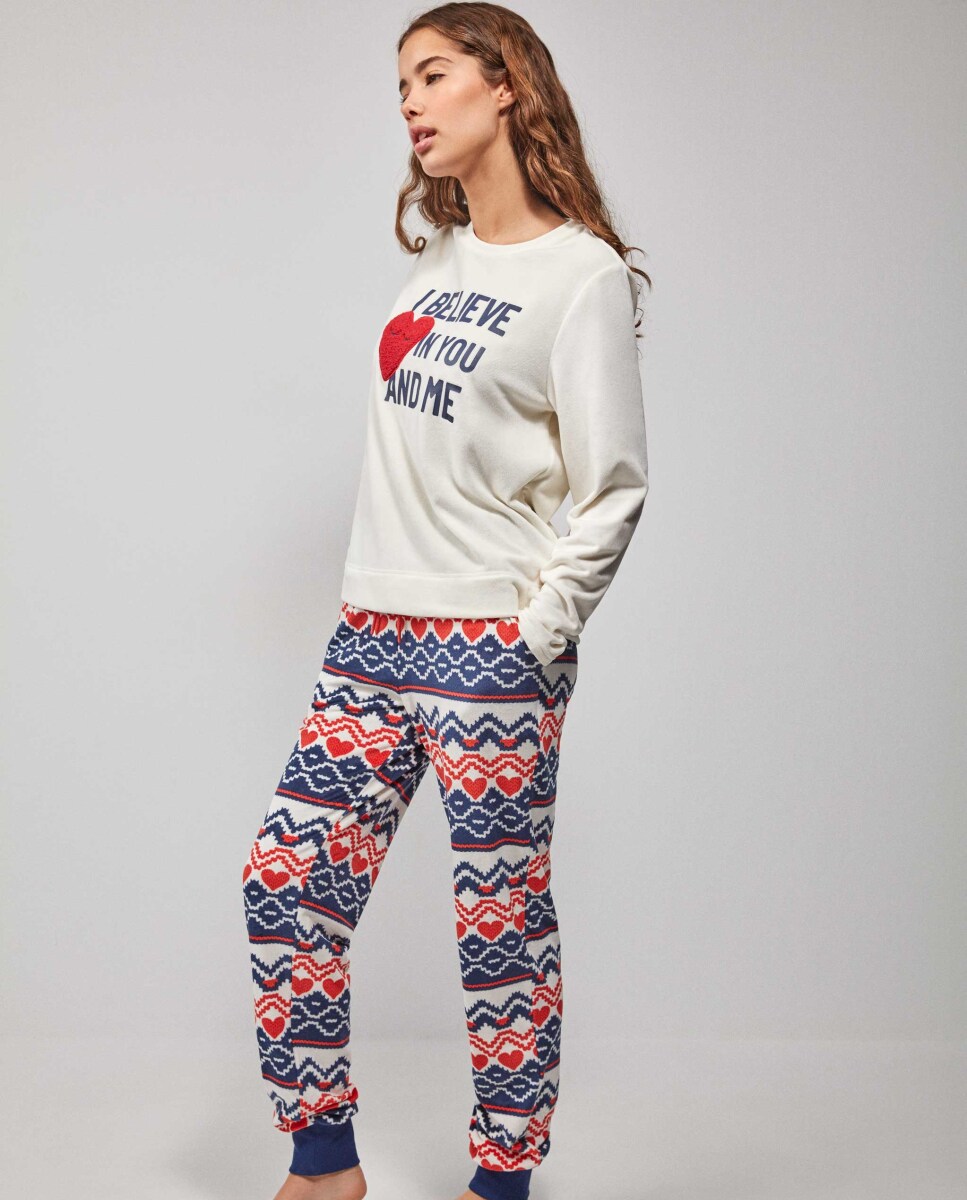Pijama Comprido em Tecido Polar Elástico Branco-2