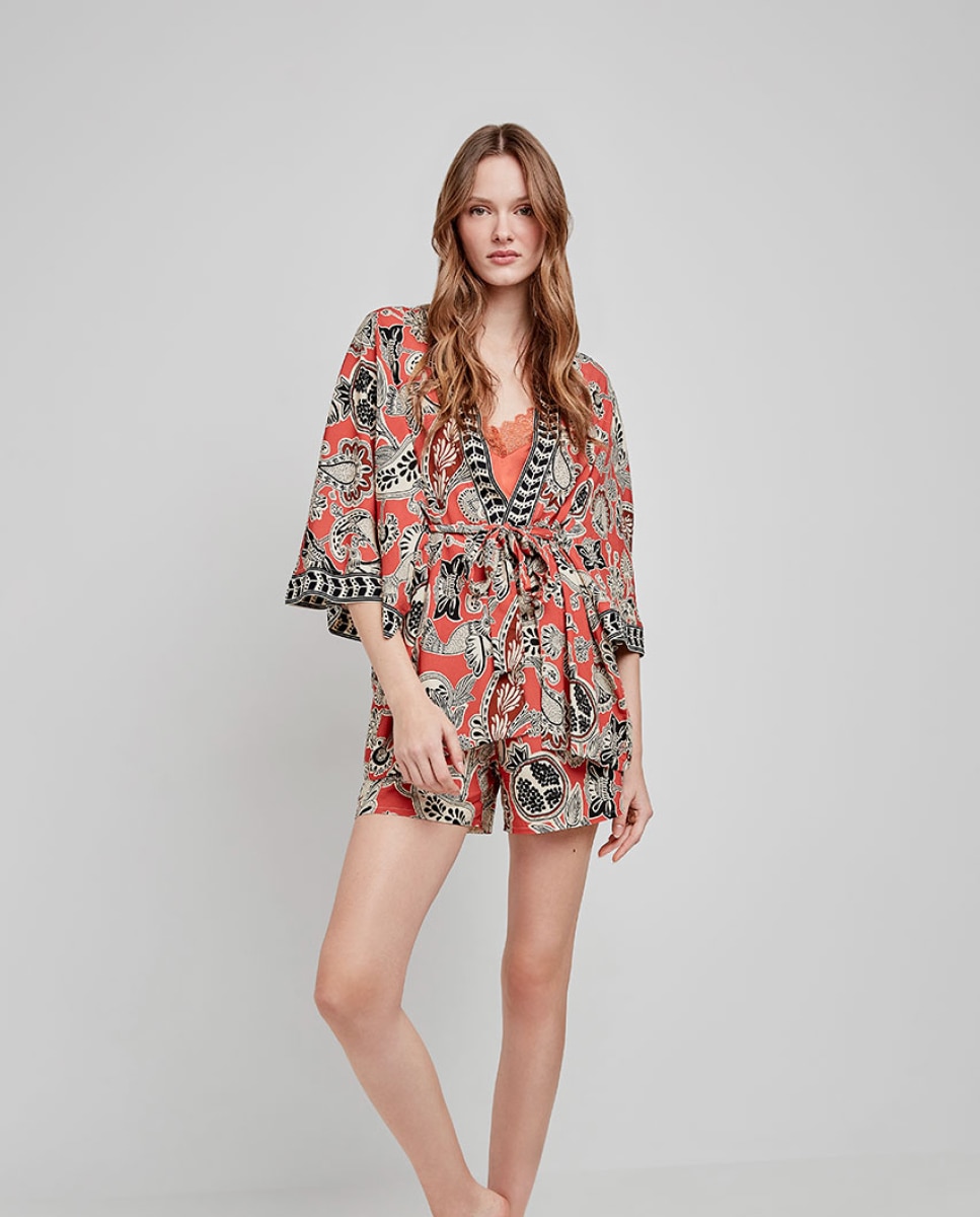 Kimono em Tecido Estampado Tribal Multicolor-1