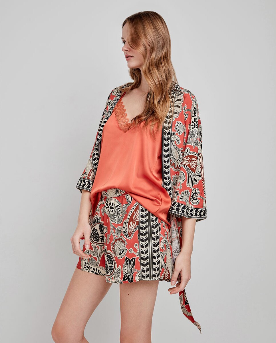 Kimono em Tecido Estampado Tribal Multicolor-3