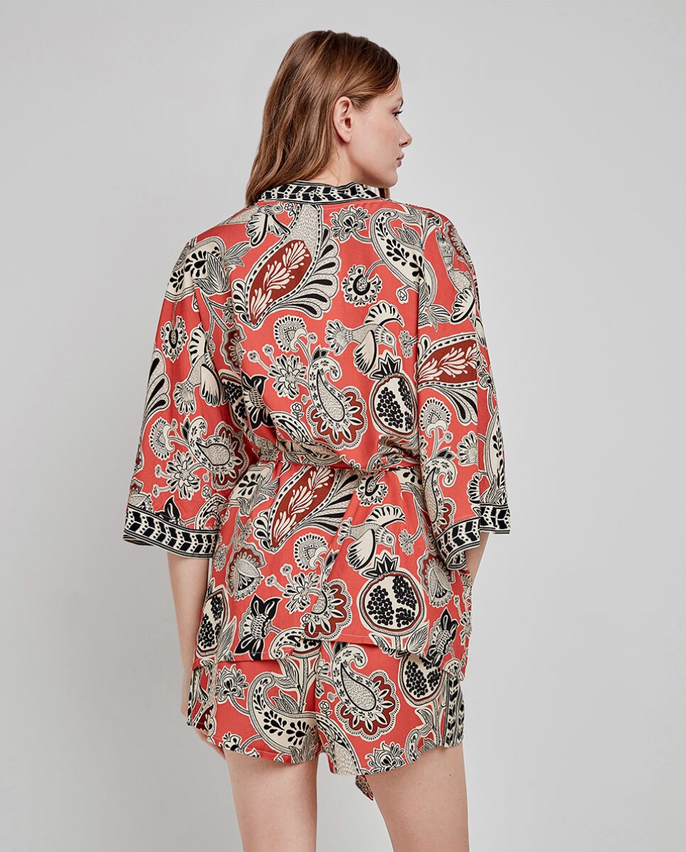 Kimono em Tecido Estampado Tribal Multicolor-5