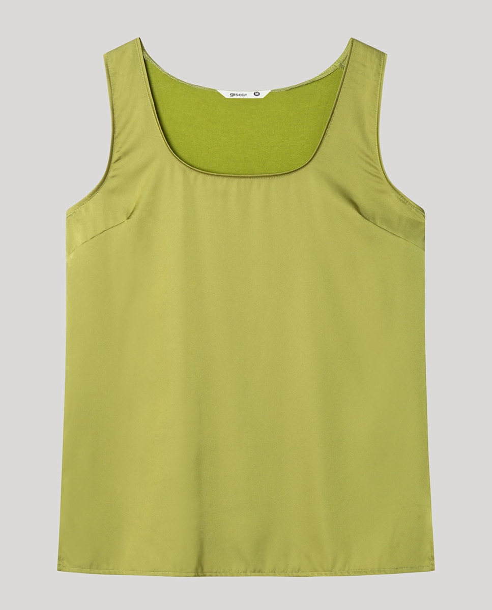 T-shirt Lisa de Alças em Tecido Acetinado Verde-5