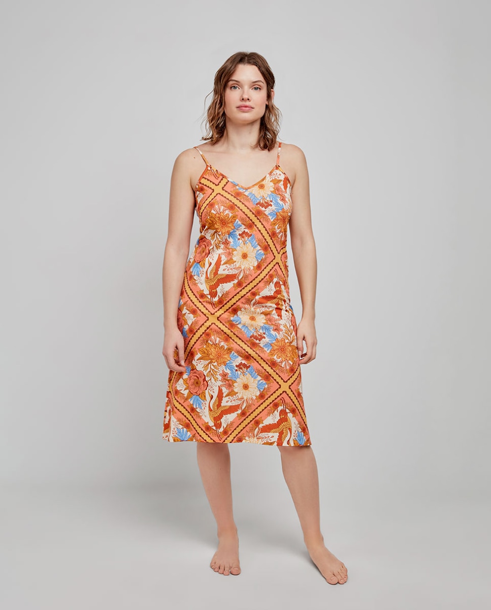 Camisola Curta de Alças em Tecido Estampado Multicolor-1