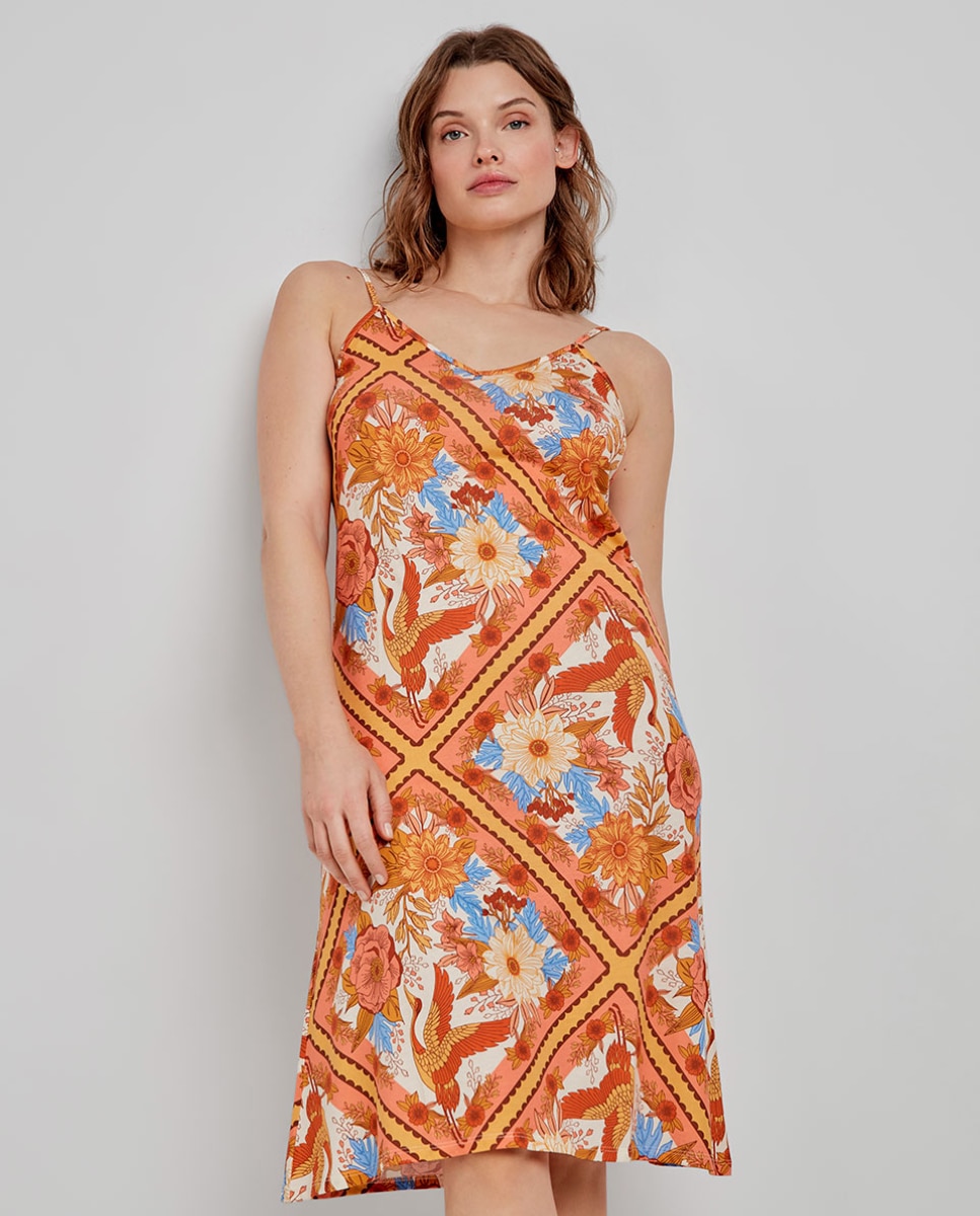 Camisola Curta de Alças em Tecido Estampado Multicolor-2