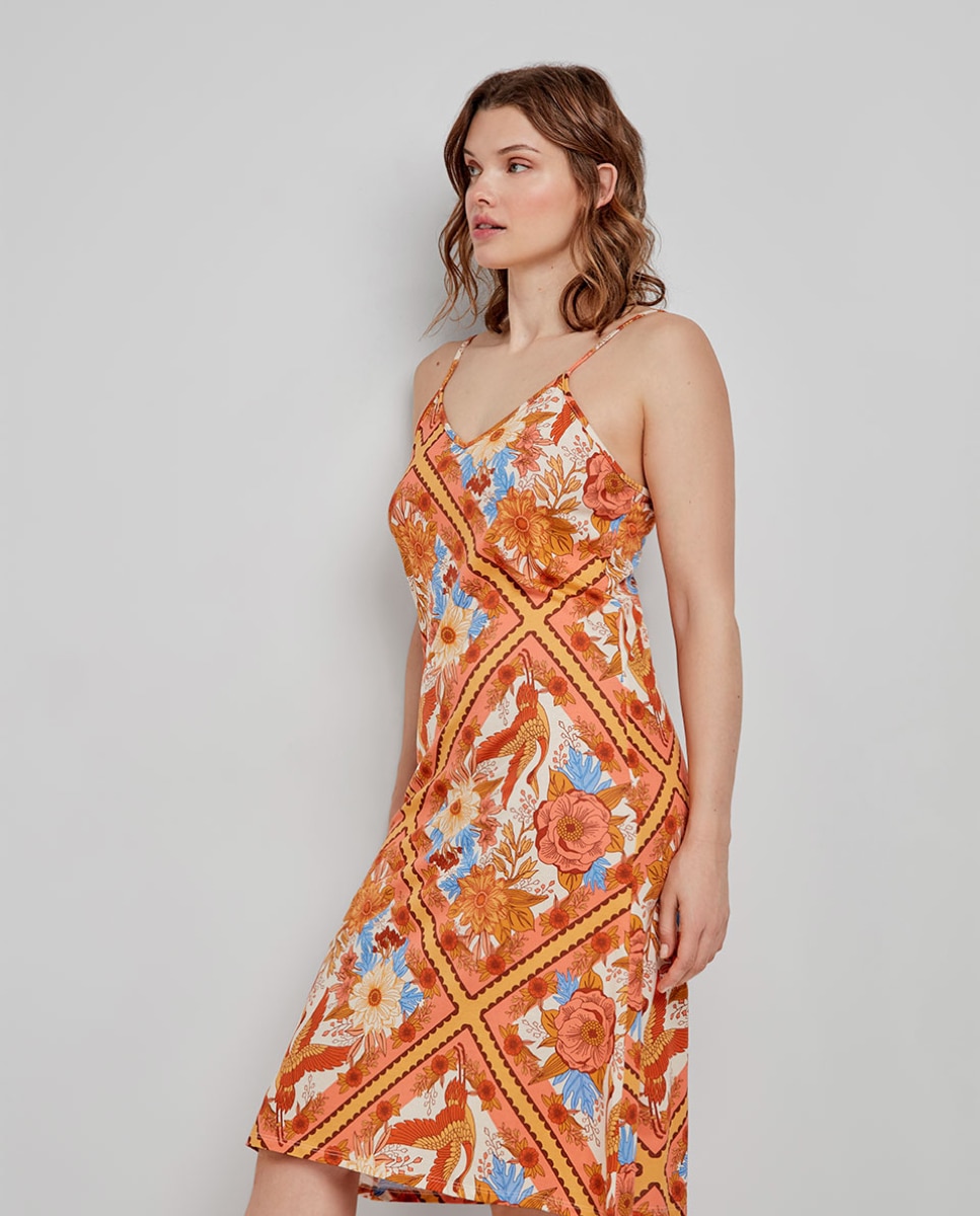 Camisola Curta de Alças em Tecido Estampado Multicolor-3
