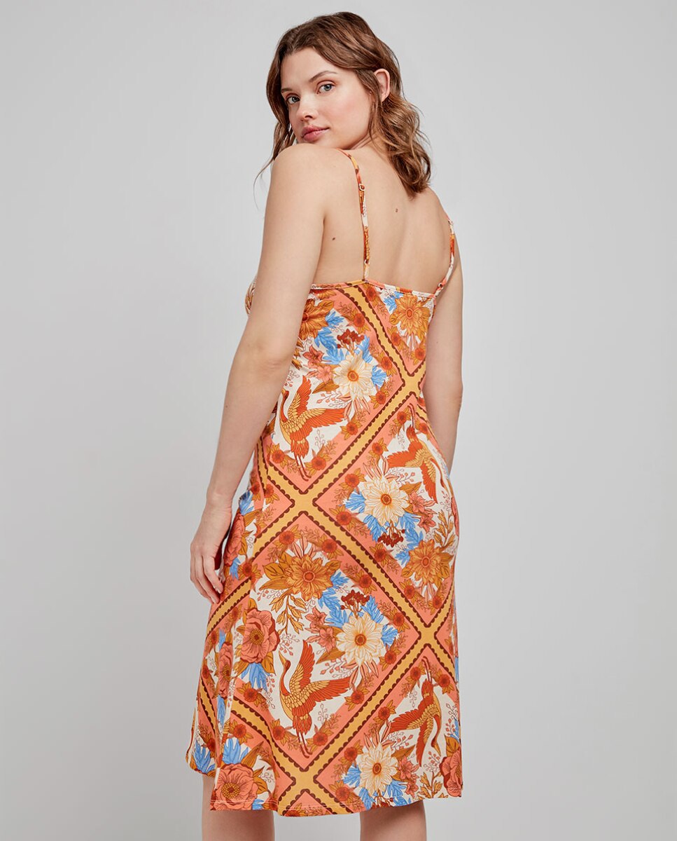 Camisola Curta de Alças em Tecido Estampado Multicolor-4