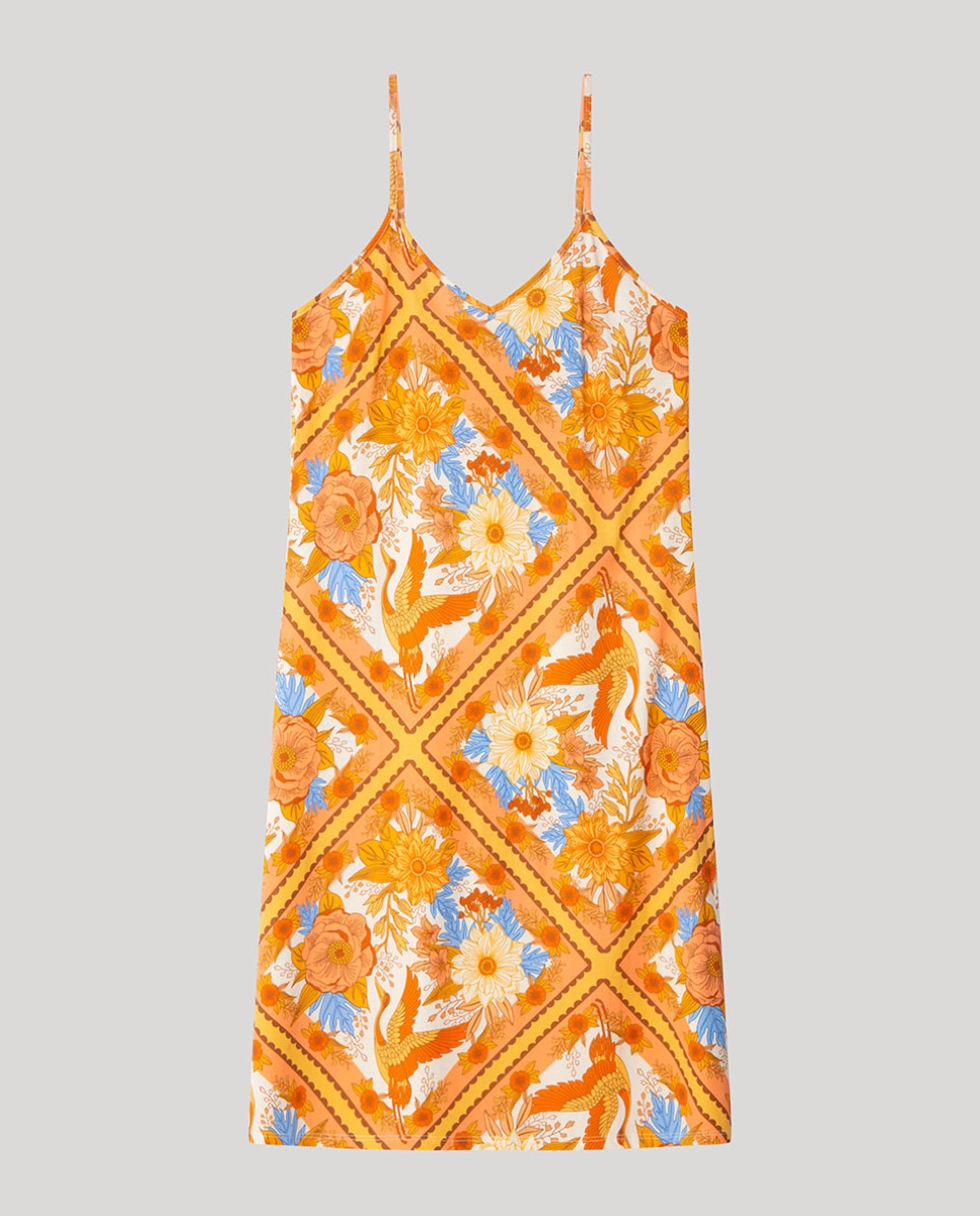 Camisola Curta de Alças em Tecido Estampado Multicolor-5