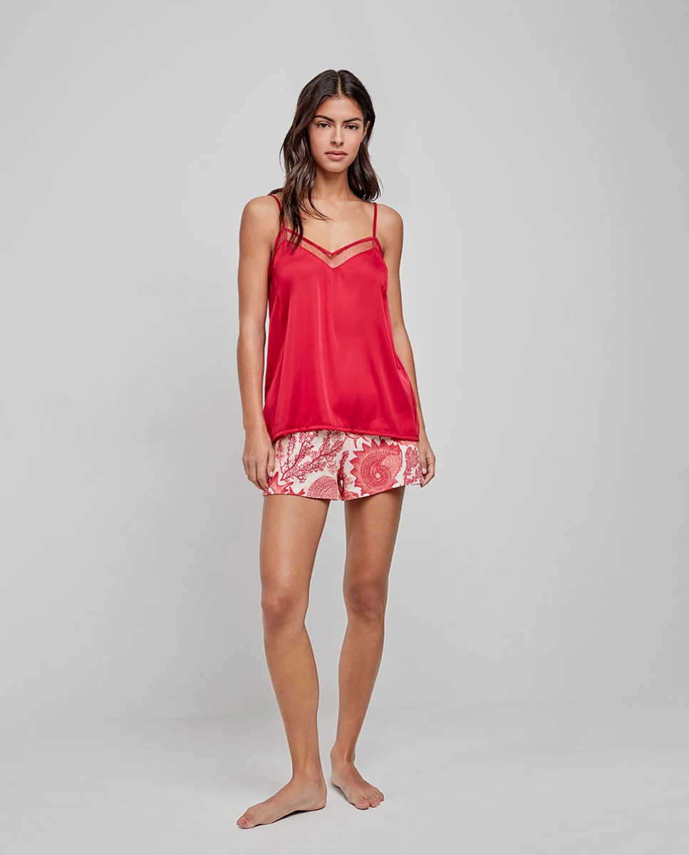 Calções em Tecido Estampado de Corais Multicolor-4