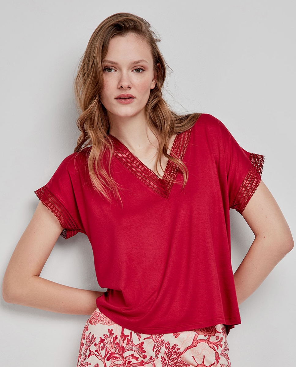 Imagem 0 de T-shirt de Pijama Lisa de Manga Curta em Tecido Acetinado