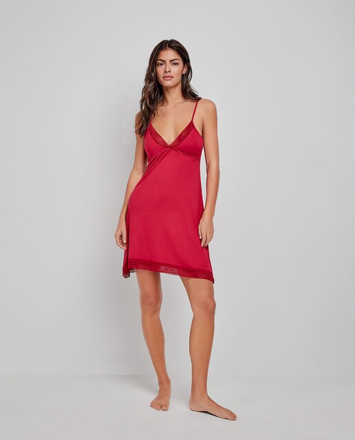 Imagem 0 de Camisa de Dormir Curta de Alças em Tecido Acetinado