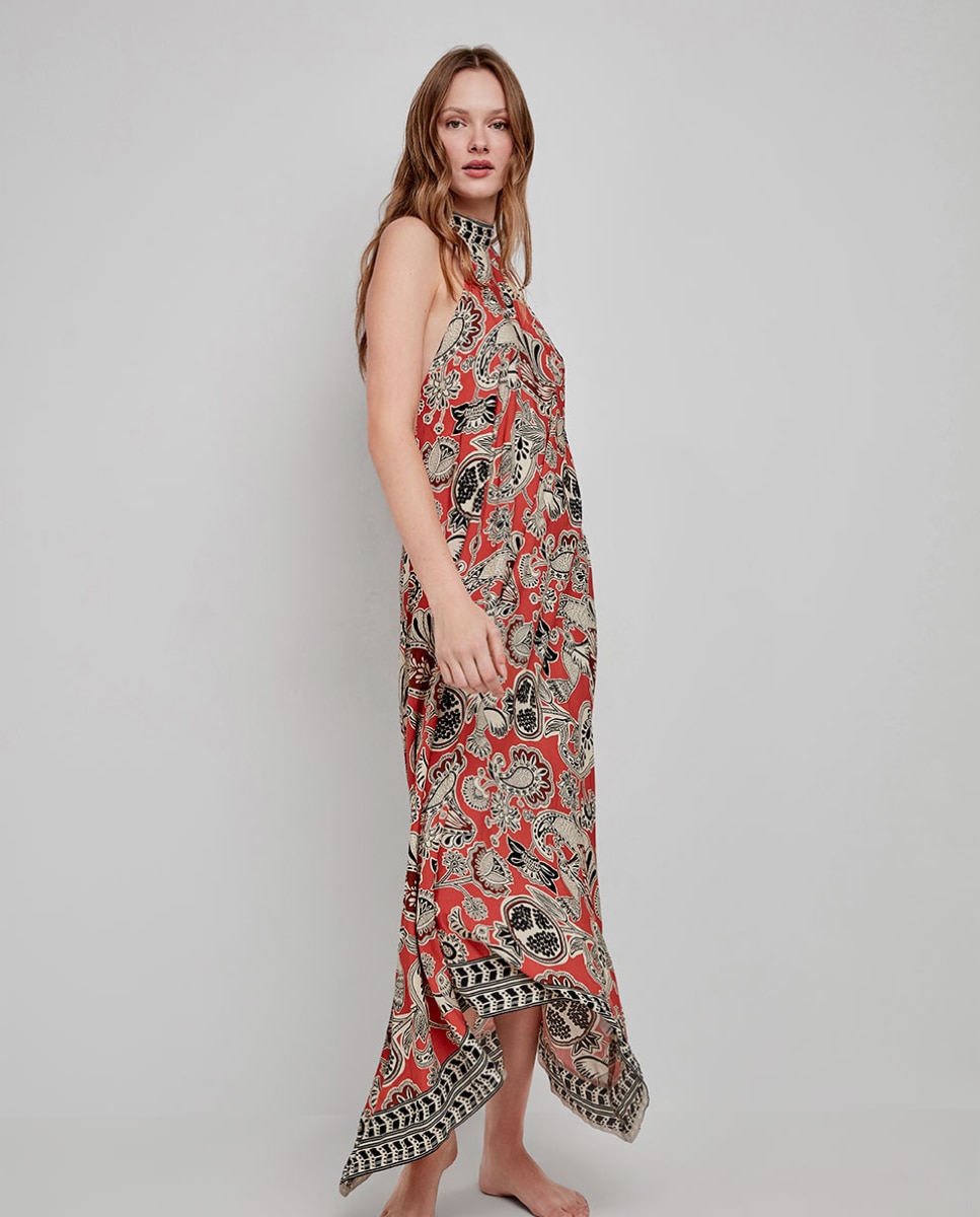 Vestido de Praia Comprido Midi Halter Multicolor-2