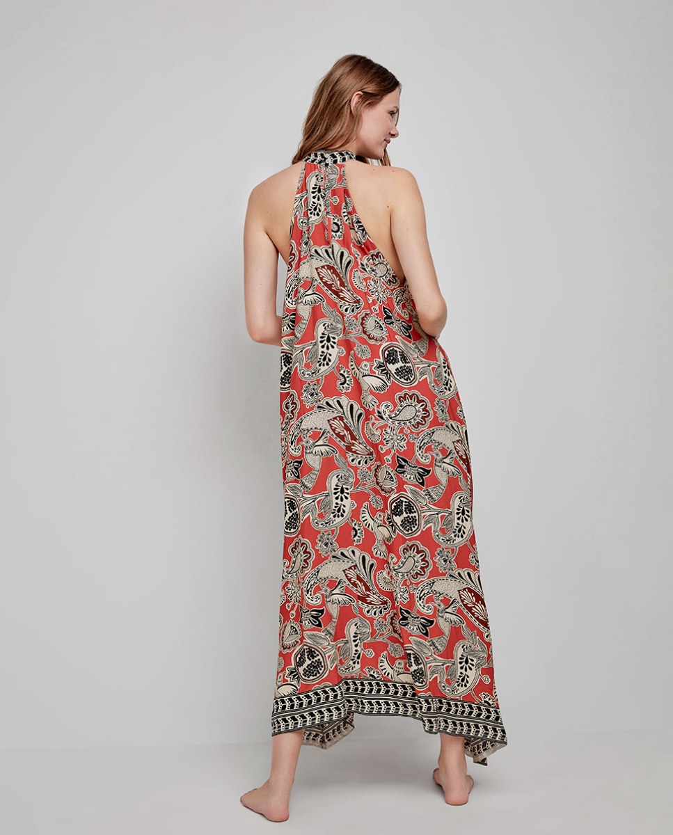 Vestido de Praia Comprido Midi Halter Multicolor-3