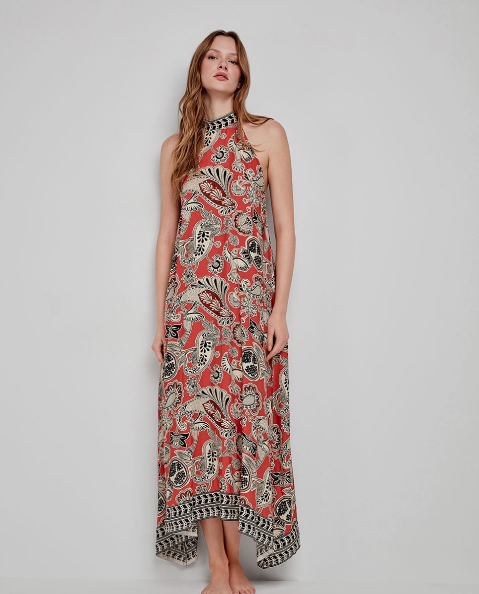 Vestido de Praia Comprido Midi Halter Multicolor-4