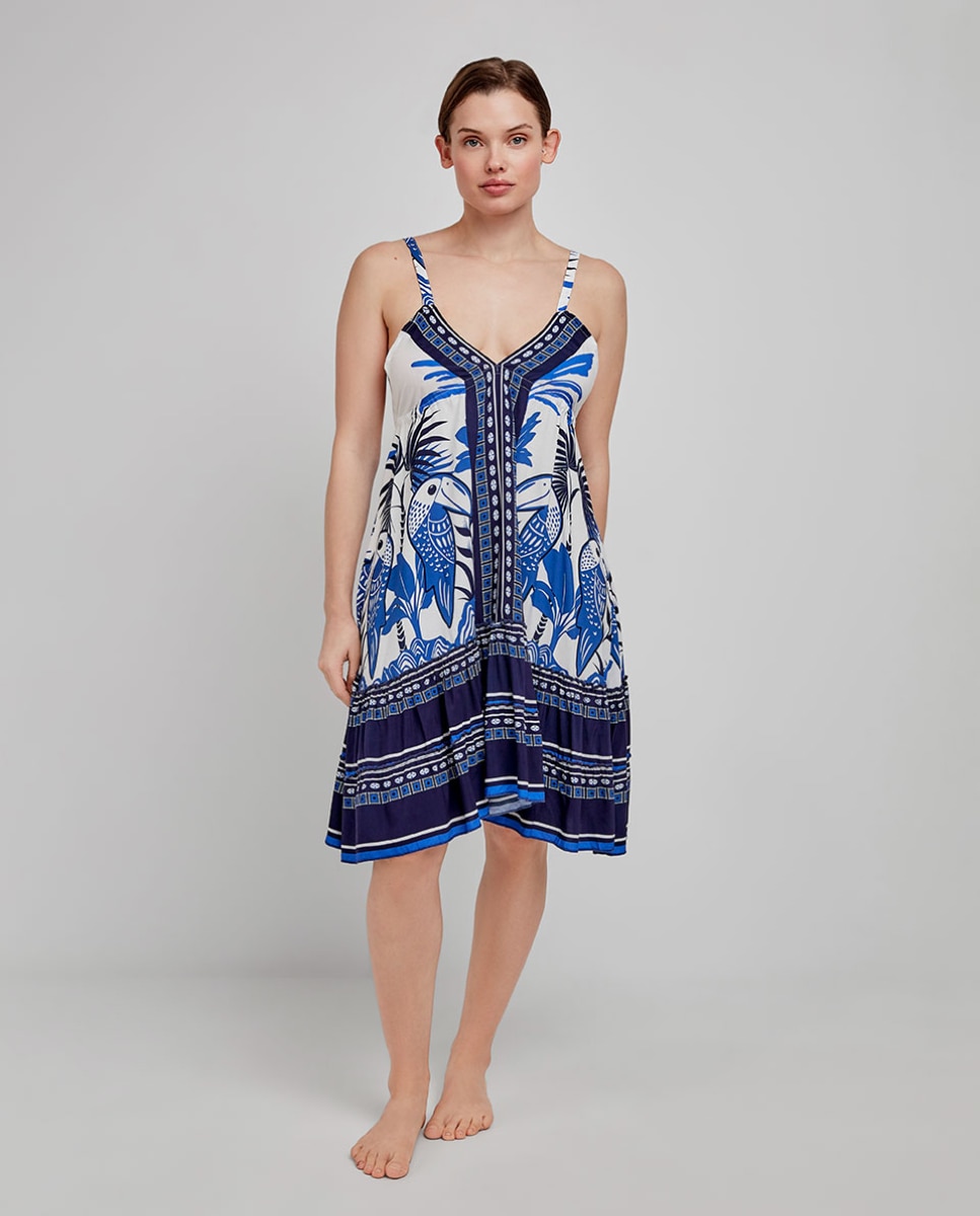 Vestido de Praia Estampado Azul / Branco-1