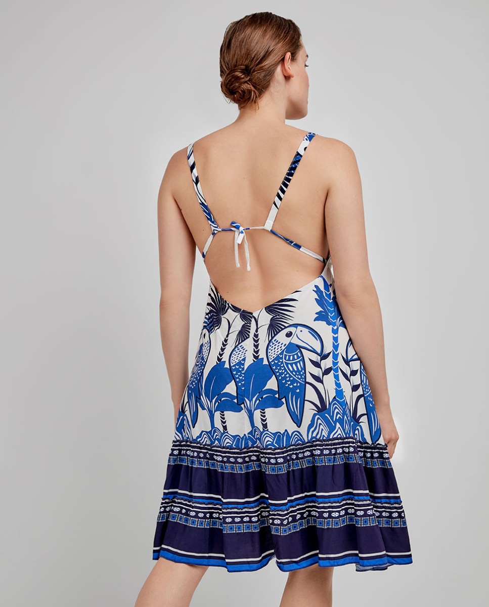 Vestido de Praia Estampado Azul / Branco-3
