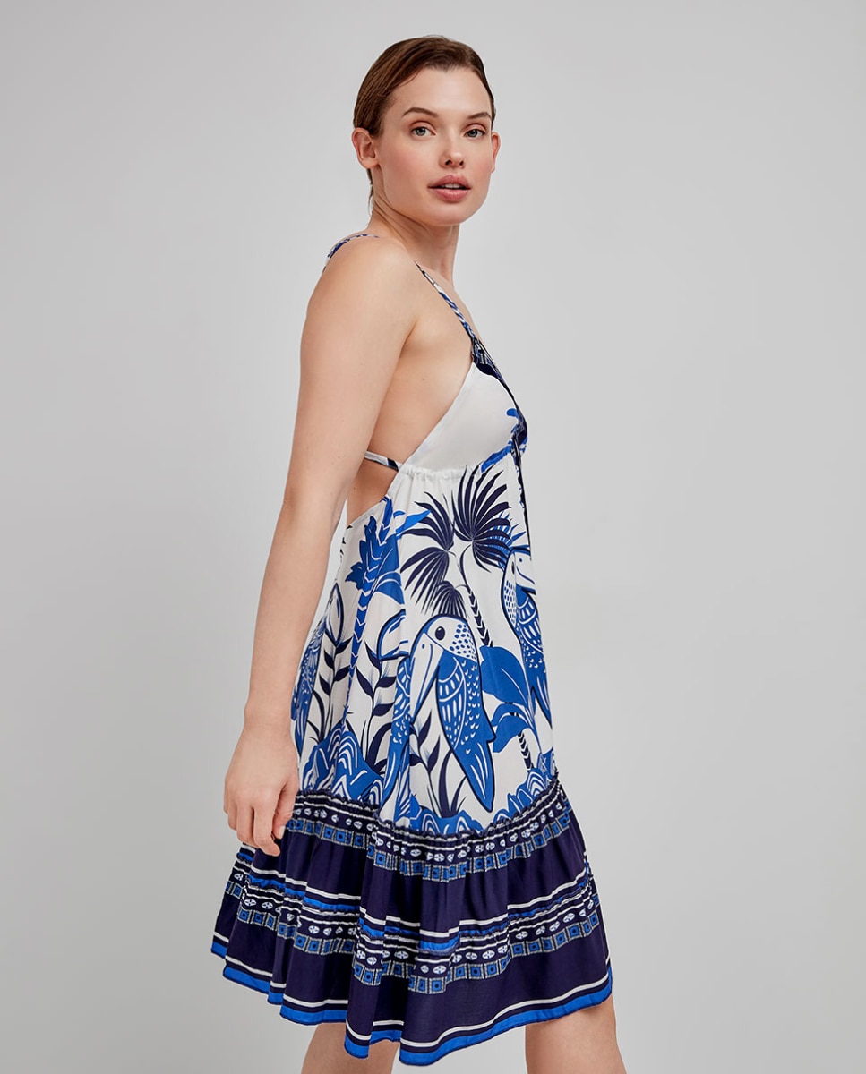 Vestido de Praia Estampado Azul / Branco-4