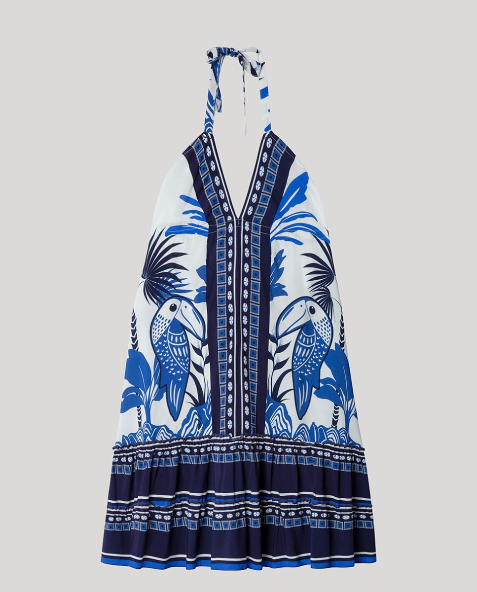 Vestido de Praia Estampado Azul / Branco-5