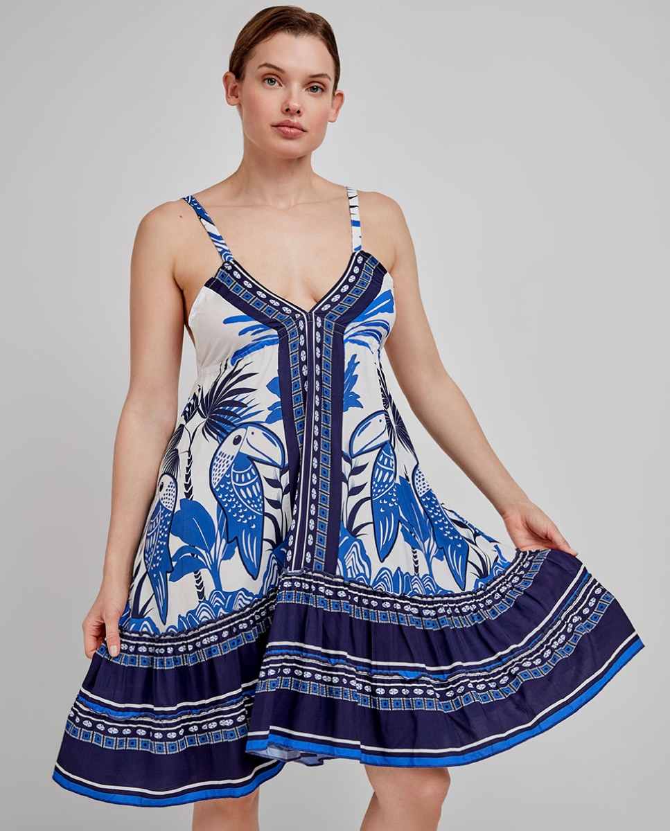 Vestido de Praia Estampado Azul / Branco-2