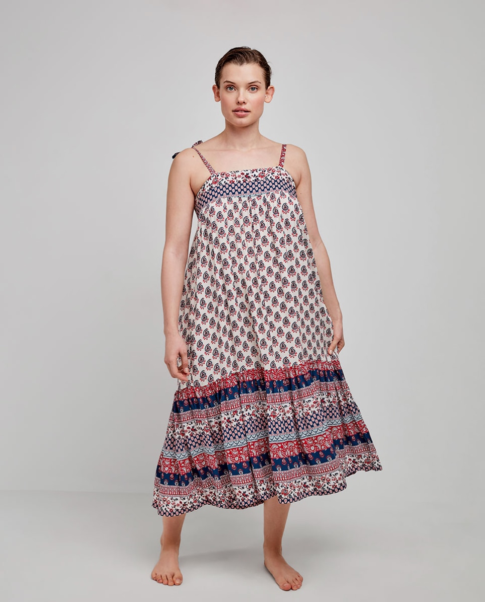 Vestido de Praia Estampado com Alças Multicolor-1