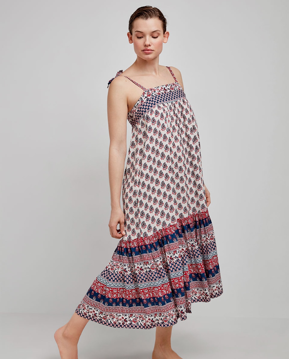Vestido de Praia Estampado com Alças Multicolor-2