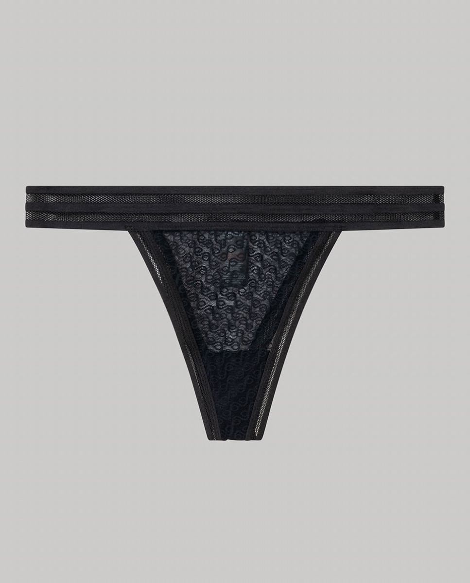 Cueca Brasileira em Tecido de Renda Perfurada Preto-5