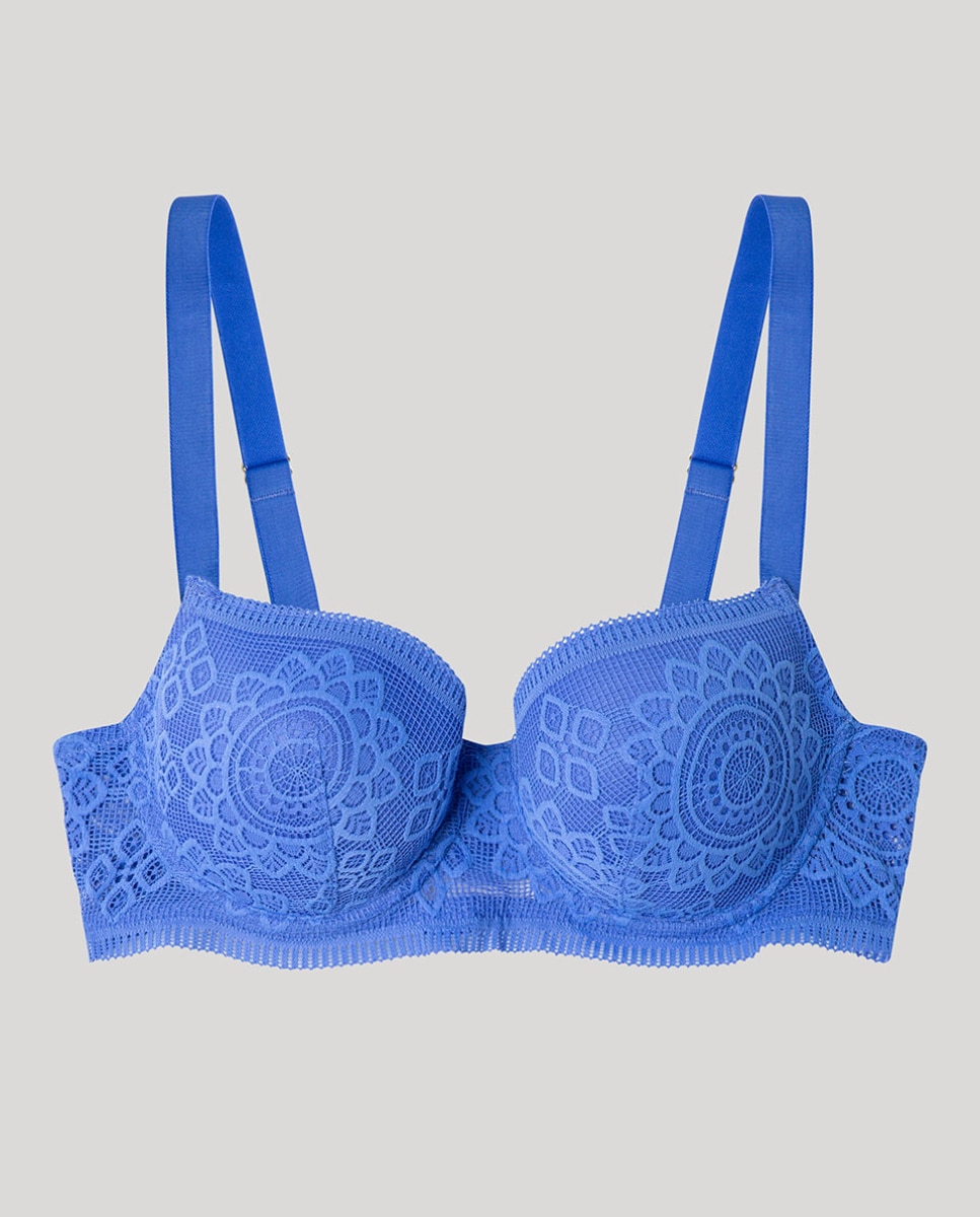 Soutien Capacidade com Aro e Foam em Tecido de Renda Azul-5