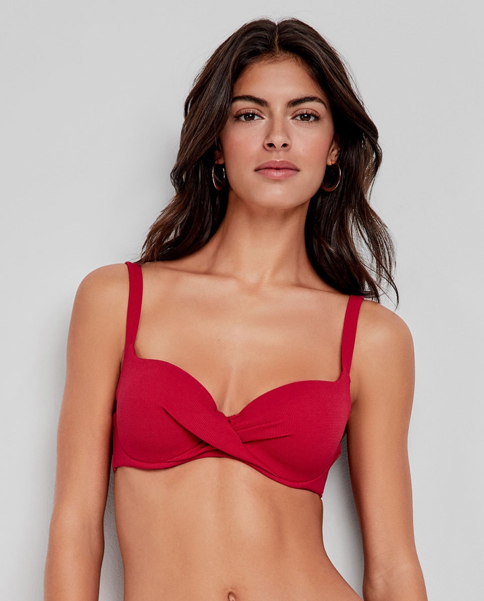 Top Biquíni com Aro e Foam em Tecido de Estrutura Vermelho-1