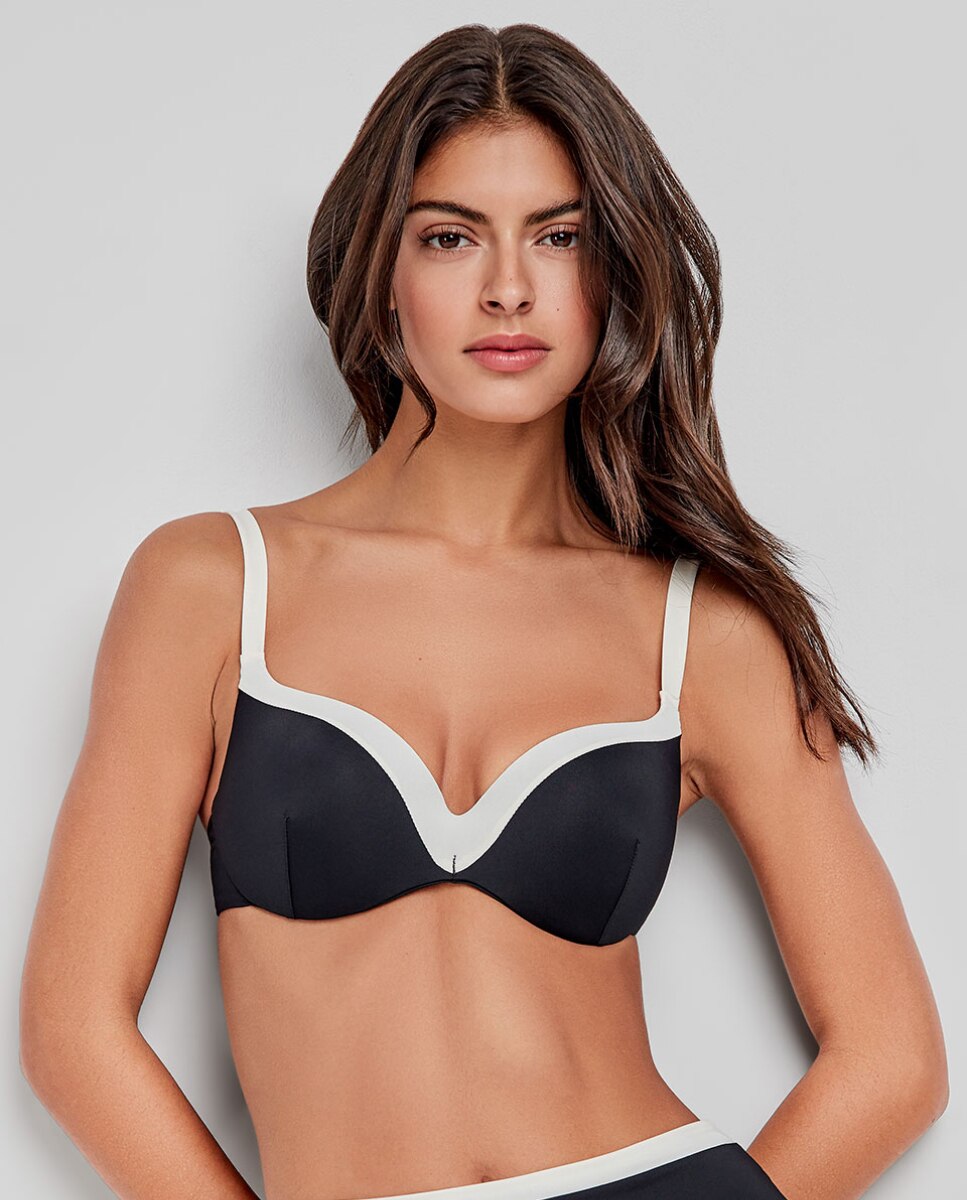 Top Biquíni Bicolor com Rebordos em Contraste Preto / Branco-1