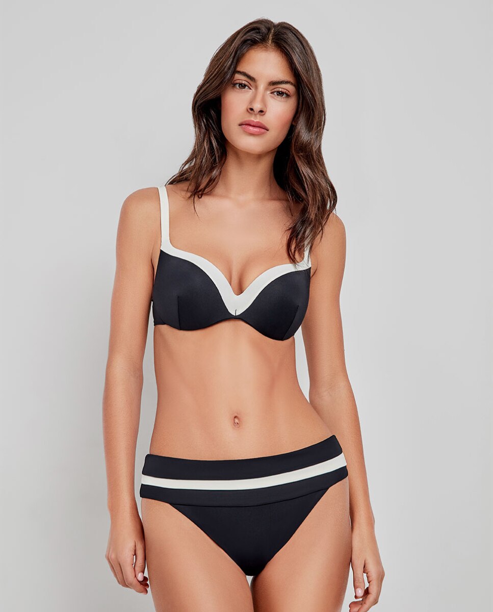 Top Biquíni Bicolor com Rebordos em Contraste Preto / Branco-3