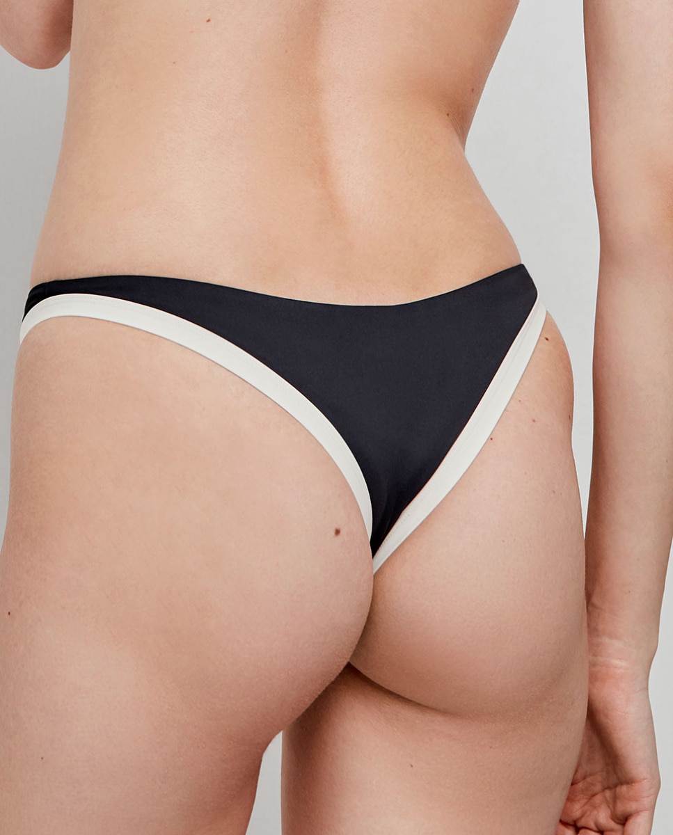 Cueca Biquíni Brasileira Corte em V Preto / Branco-4