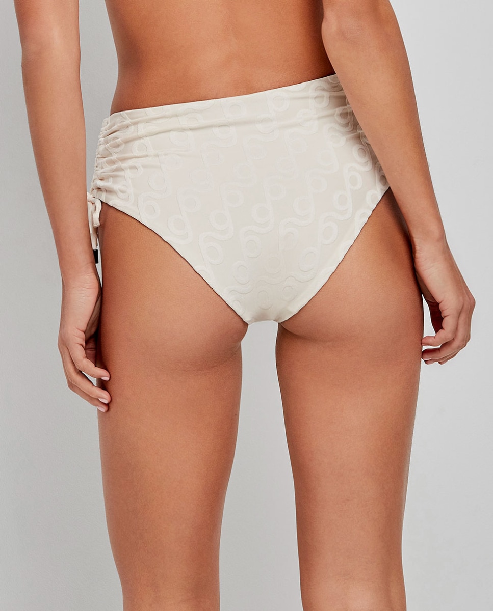 Cueca Biquíni Alta Print Geométrico Bege-4