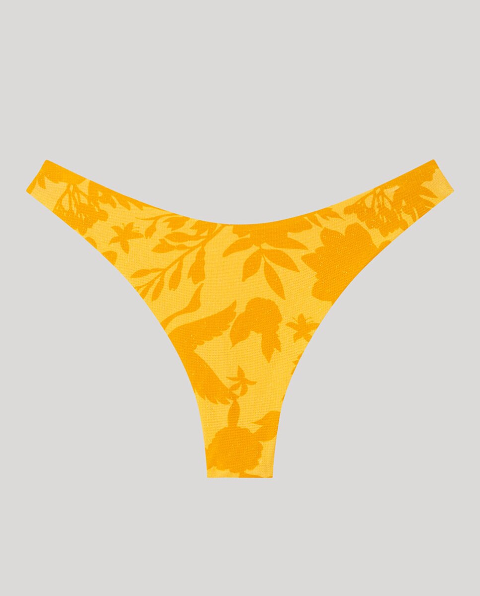 Cueca Biquíni Brasileira em Tecido Estampado Amarelo-5