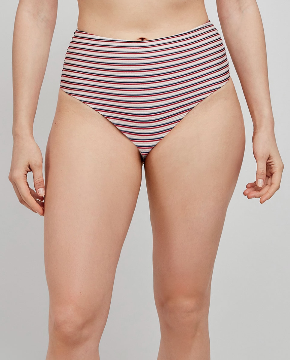 Cueca Biquíni Alta com Estampado às Riscas Multicolor-1