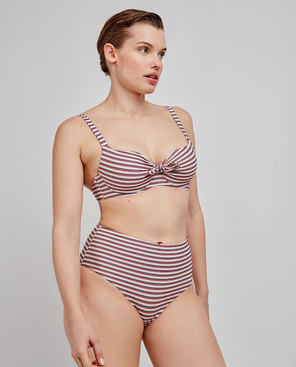 Cueca Biquíni Alta com Estampado às Riscas Multicolor-2
