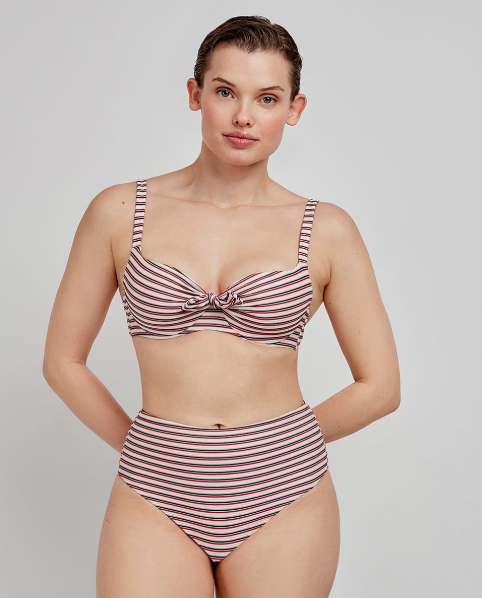 Cueca Biquíni Alta com Estampado às Riscas Multicolor-3