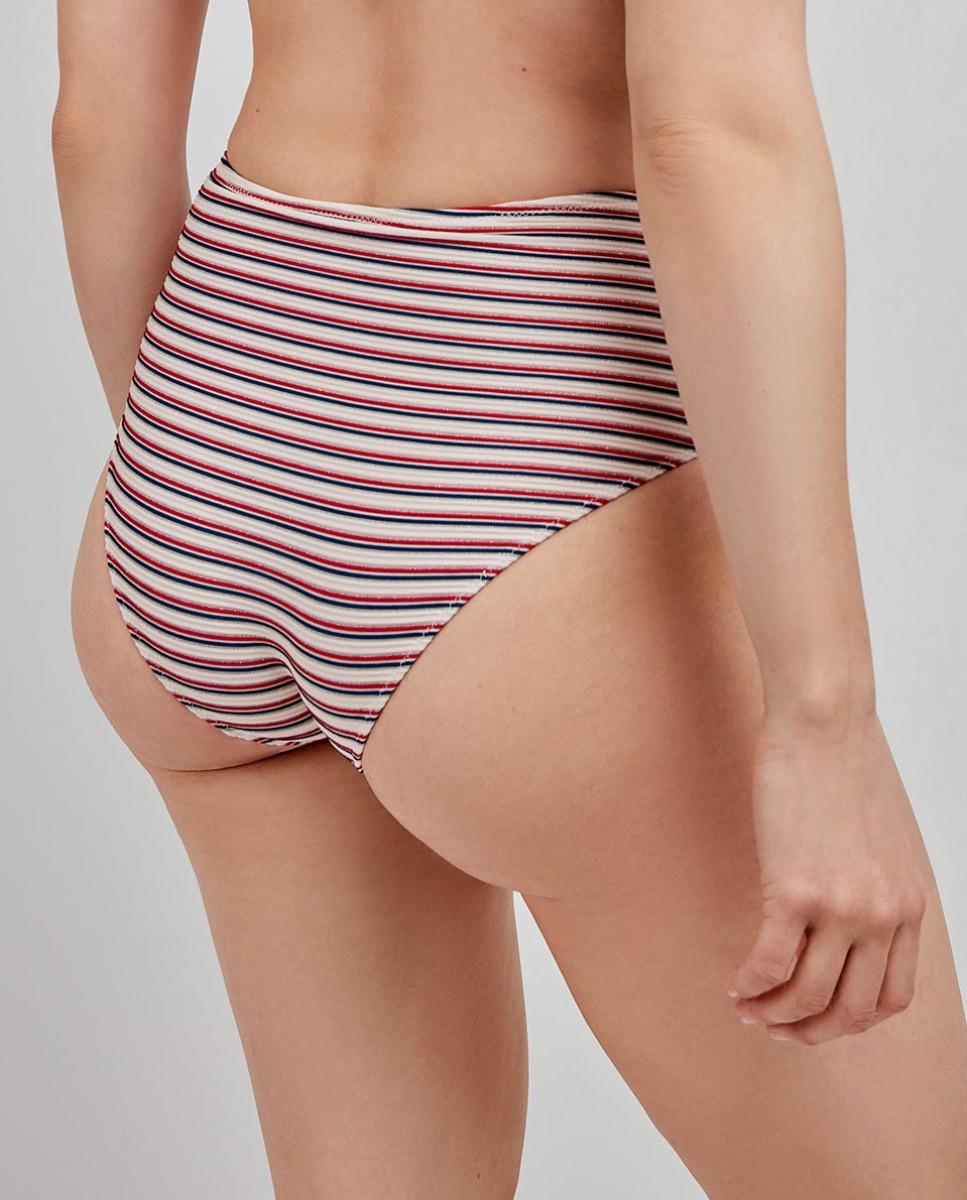 Cueca Biquíni Alta com Estampado às Riscas Multicolor-4