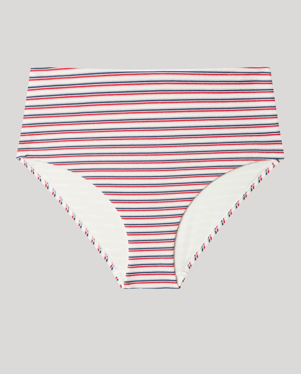 Cueca Biquíni Alta com Estampado às Riscas Multicolor-5