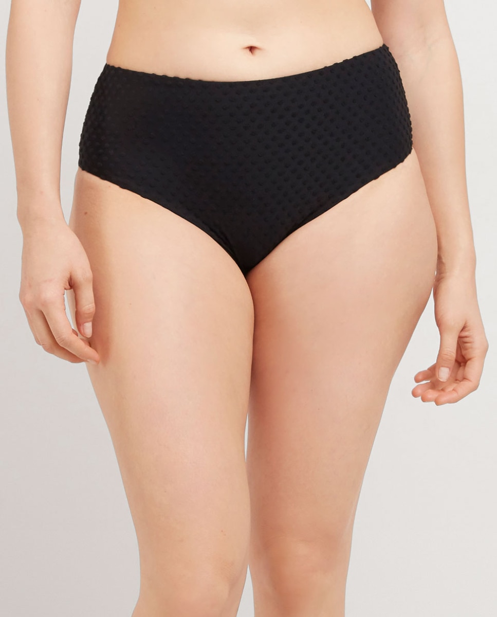 Cueca Biquíni Alta em Tecido de Estrutura Preto-1