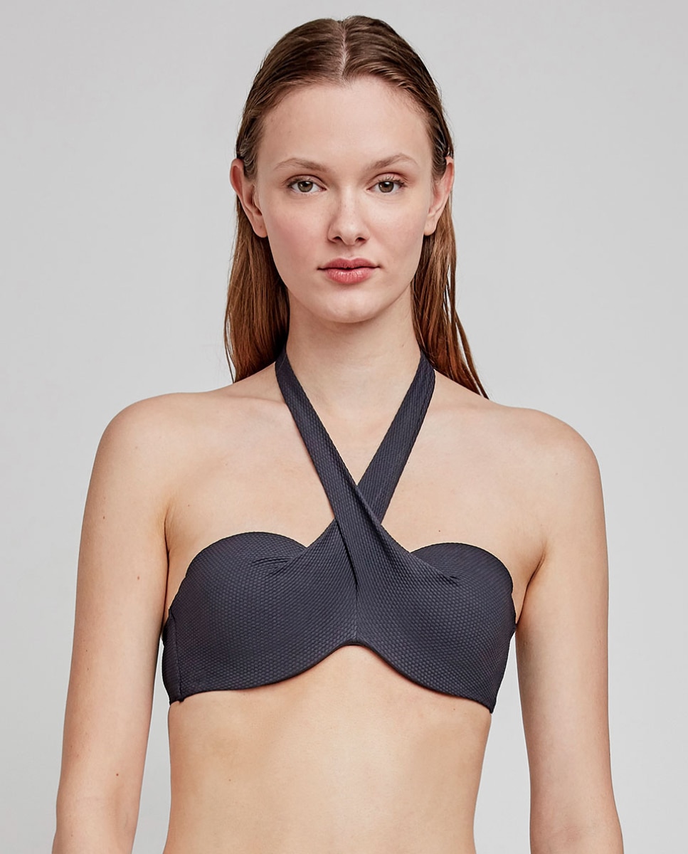 Top de Biquíni Bandeau com Aro e Foam Preto-1
