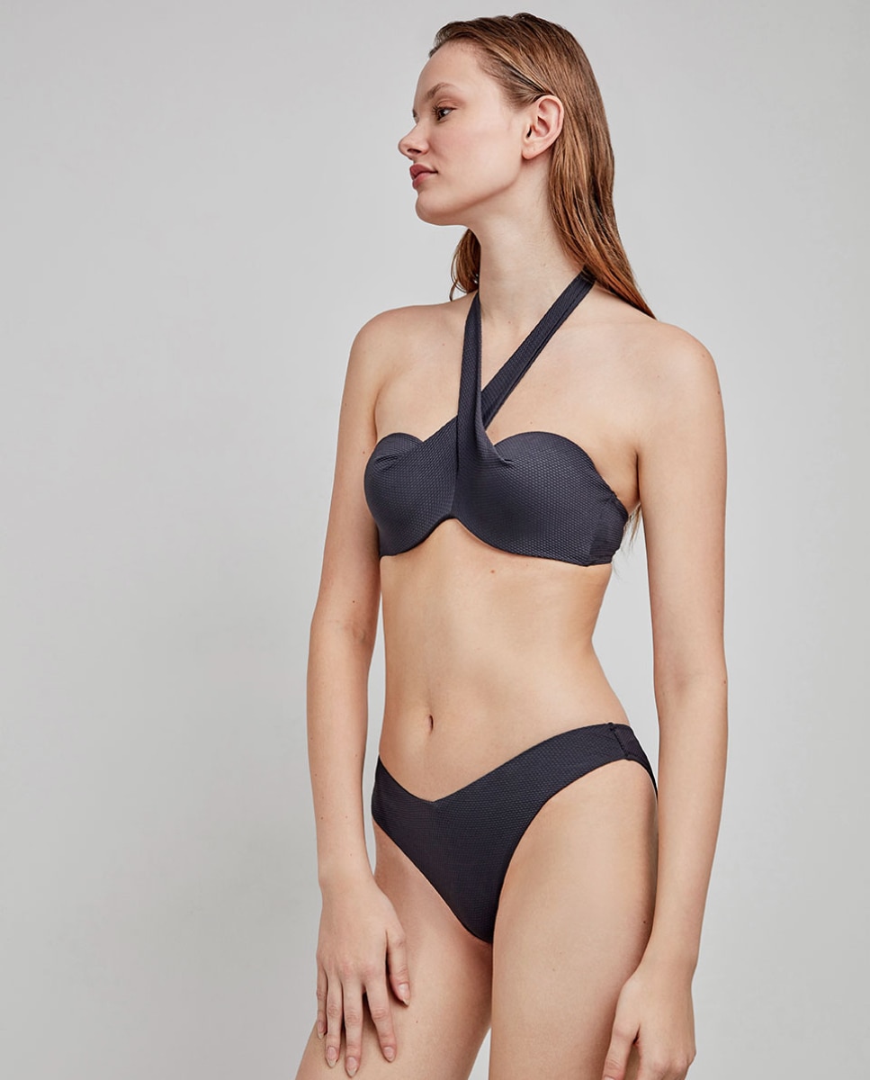 Top de Biquíni Bandeau com Aro e Foam Preto-2