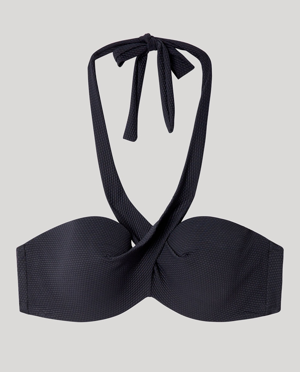 Top de Biquíni Bandeau com Aro e Foam Preto-5