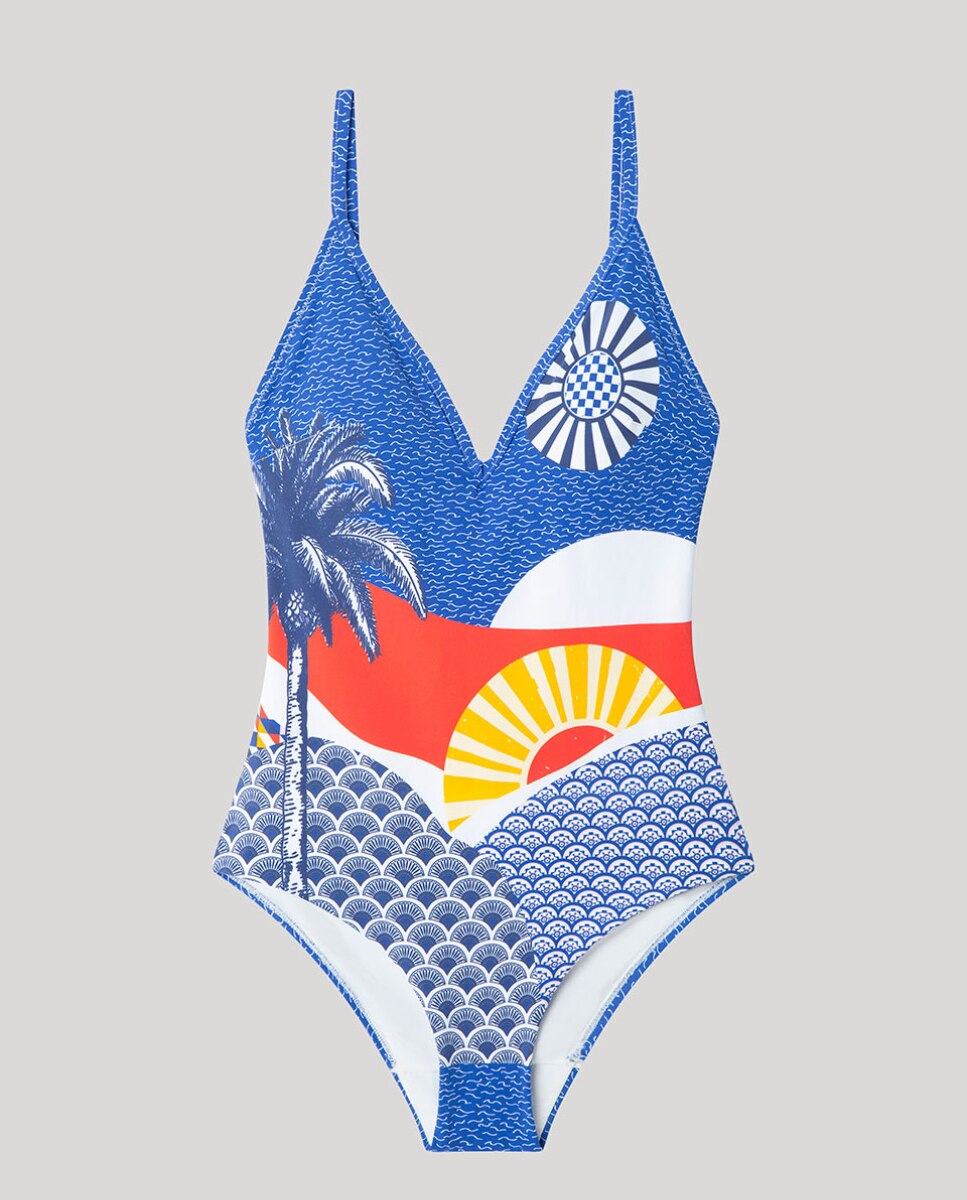 Fato de Banho com Decote sem Aro Multicolor-5