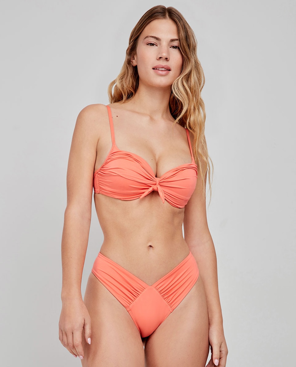 Cueca Biquíni Brasileira Corte em V Coral-2