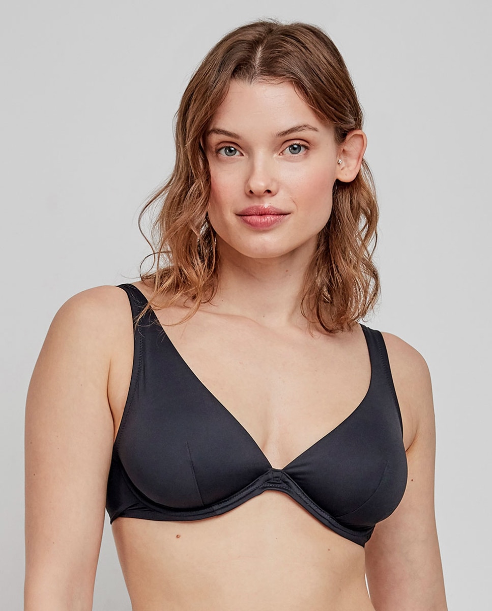 Top de Biquíni Capacidade com Foam Amovível em Tecido Liso Preto-1