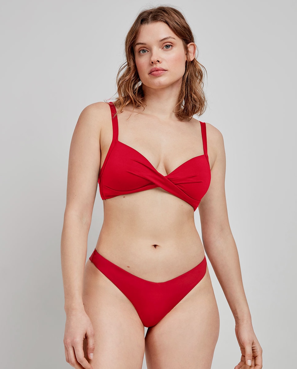 Cueca Biquíni Brasileira Corte em V Vermelho-2